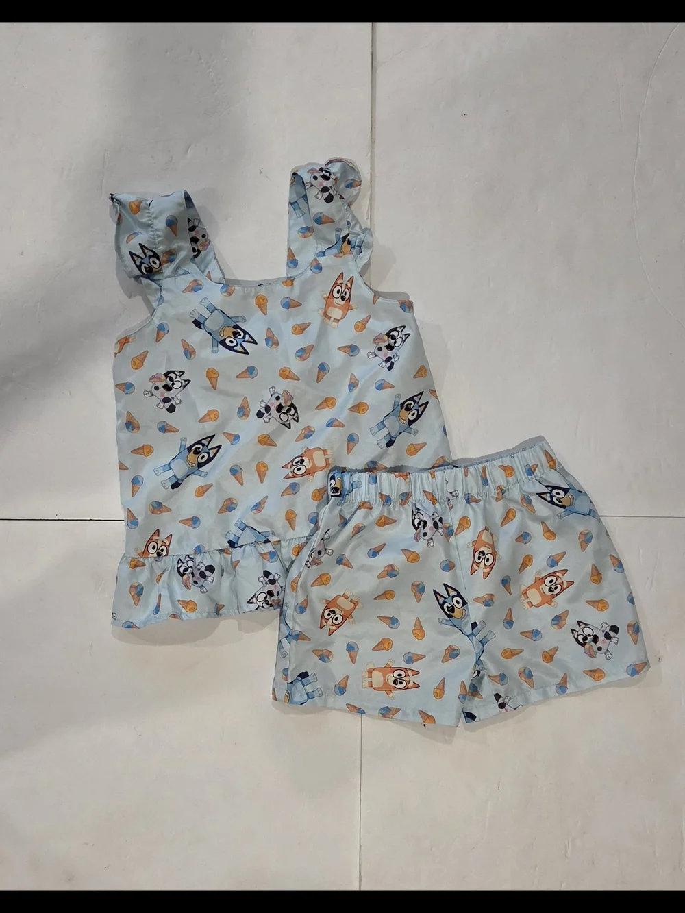 Kids Light Bluey Character Ice Cream Print Top & Short Set